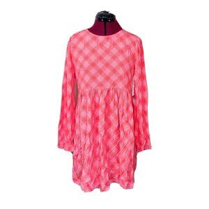 BP Women's Plaid Dress Pink Red Size Medium Ian Bias Keyhole Back Balloon Sleeve